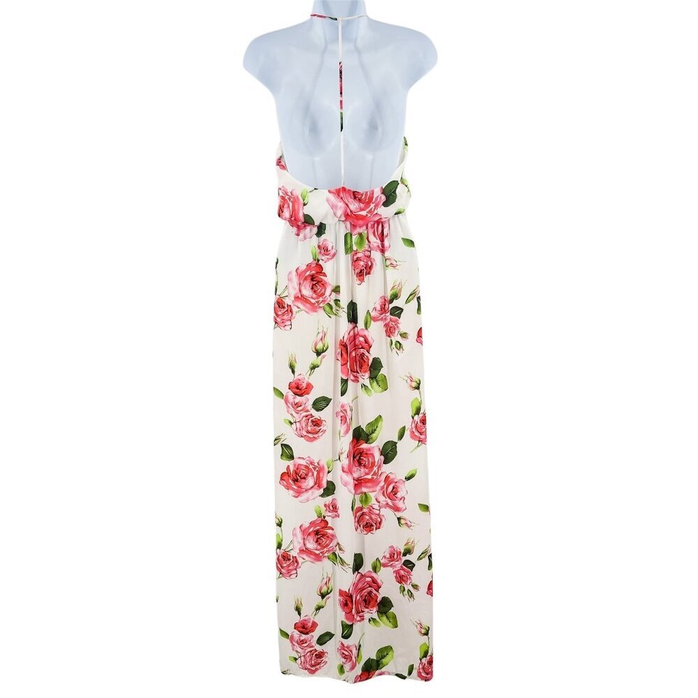 Lush Say No Amore Ivory Rose Floral Print Sleeveless T Back Tulip Hem Maxi Dress - Picture 10 of 11